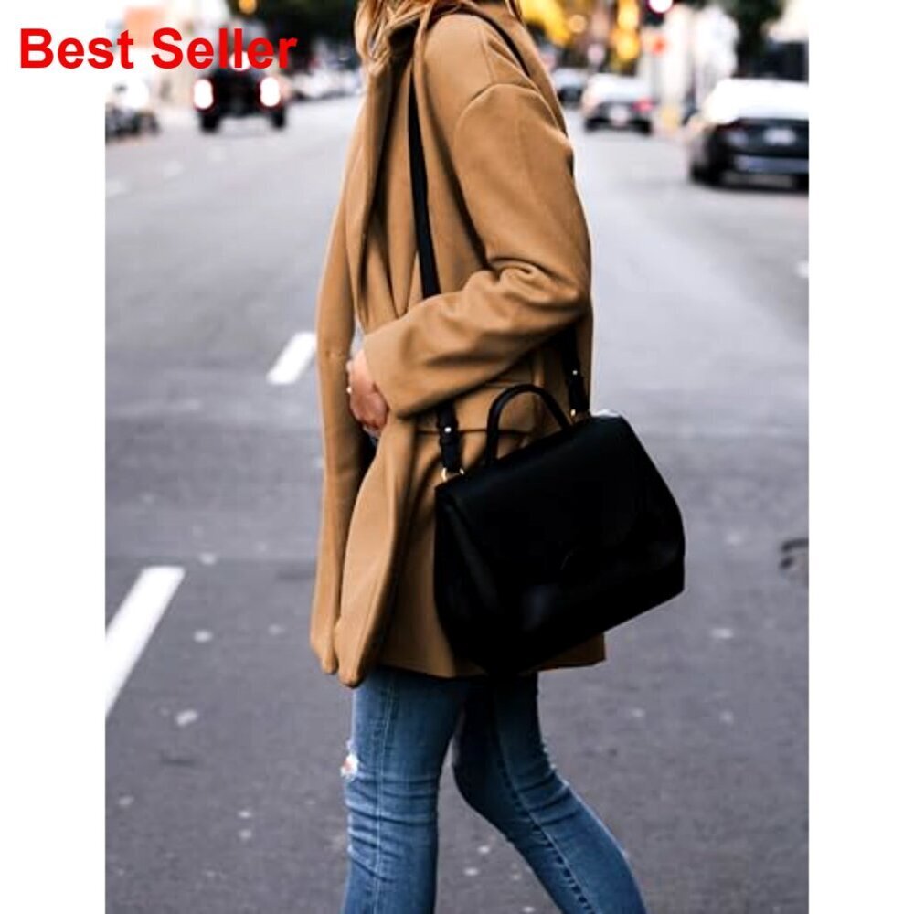 Notched Lapel Wool Blend Pea Coat Single Breasted Blazer Style - Picture 5 of 7